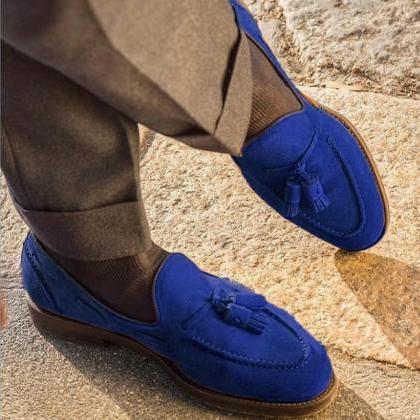 Hand Some Look Navy Blue Suede Casual Loafers..