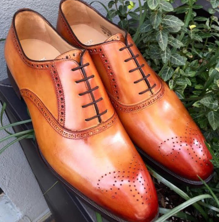 Handmade Mens Decent Party Look Tan Leather Brogue Best In Genuine Leather Shoes