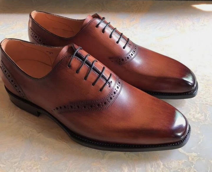 Men Red Black Laces Genuine Leather Shoes