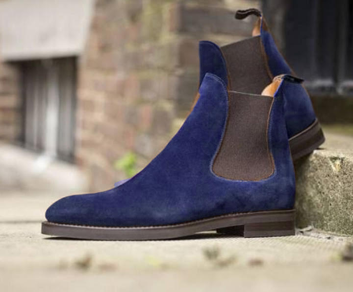 Ready To Wear Handmade Men Adult Stylish Royal Blue Fashion Handmade Chelsea Suede Boot 