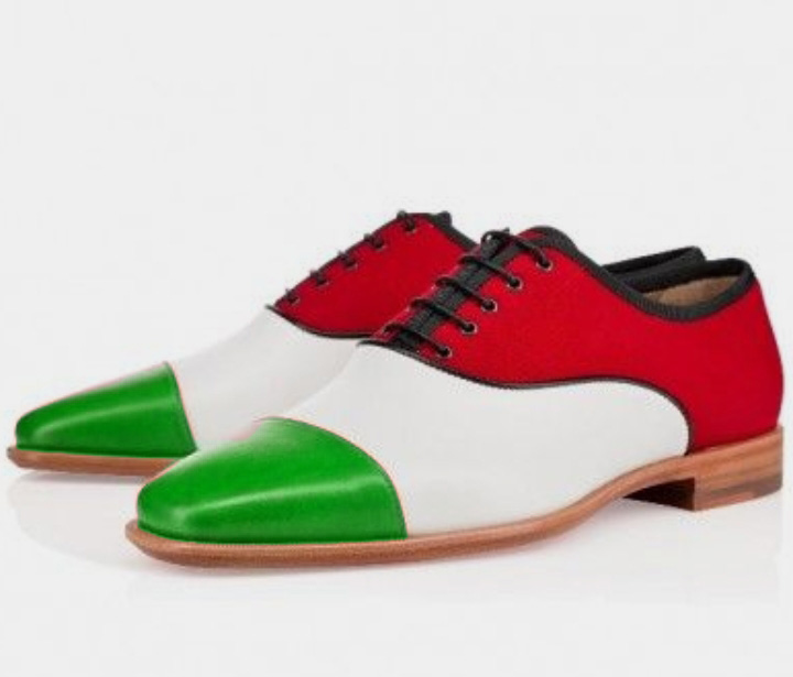 Red Green Cap Toe Lace Up Dress Shoes 