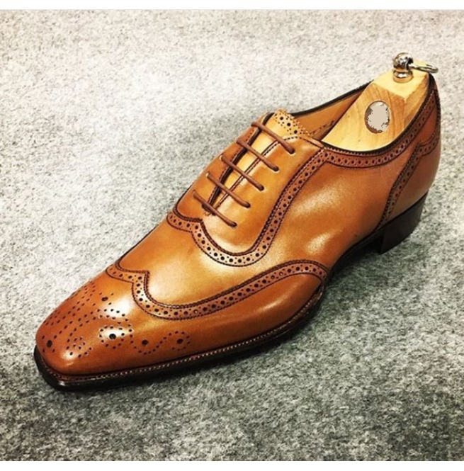 Elegant Men's handmade Wing Tip Brogue Brown Leather Shoes, custom made  dress men shoes