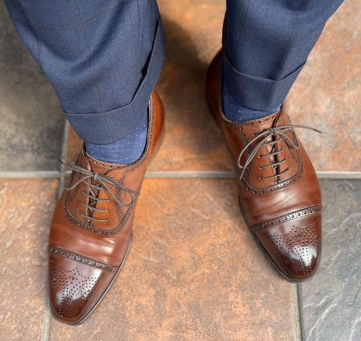 Men Awesome Handmade Brown Cap Toe Oxfords Lace Up Shoes