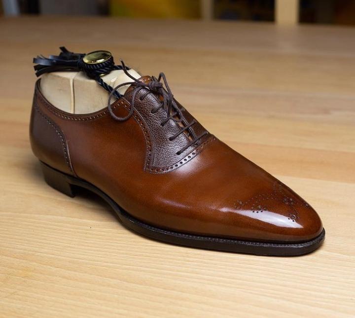 Handmade Men's Brown Leather Brogue Lace Up Formal Shoes