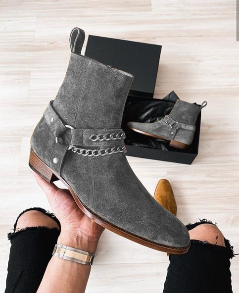 Premium Edition Handmade Mens Charcoal Grey Suede Jodhpurs Boot