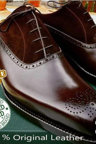 Handmade Mens Browne Awesome Brogue Shoes Available