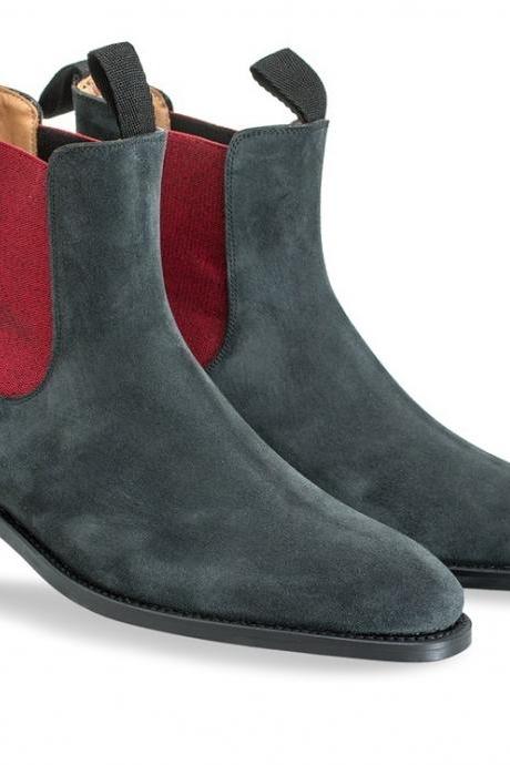 Handmade Men Gray Chelsea Suede Ankle Boot