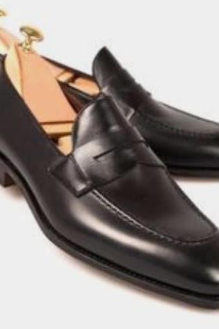 Handmade Men Formal Black Moccasin Loafer Leather Shoes