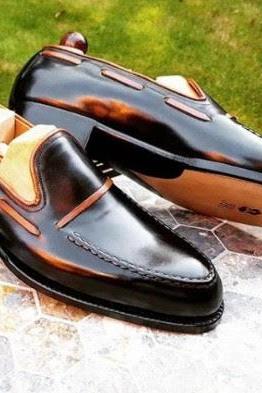 Handmade Mens Unique Descent Dark Brown Doble Style Loafer Moccasins Shoes