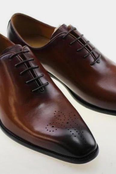 Handmade Mens Decent Anniversary Look Two Tone Brogue Customize Shoes In Genuine Leather
