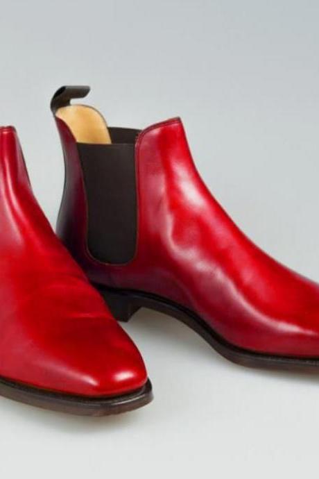 Latest Designer Handmade Men Adult Jeans Wear Reddish Fashion Chelsea Leather Boot 