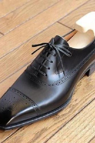 Black Oxford Handmade Lace Up Shoes 