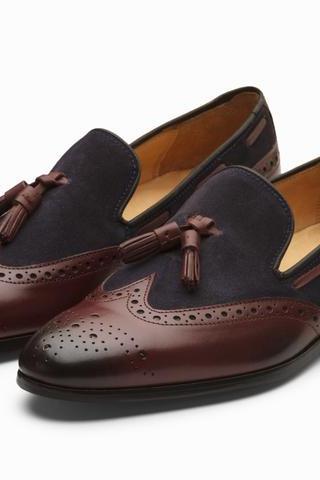 Men Loafer Slips On Tassels Oxford Wing Tip Brogue Brown Black Tone Shoes Handmade
