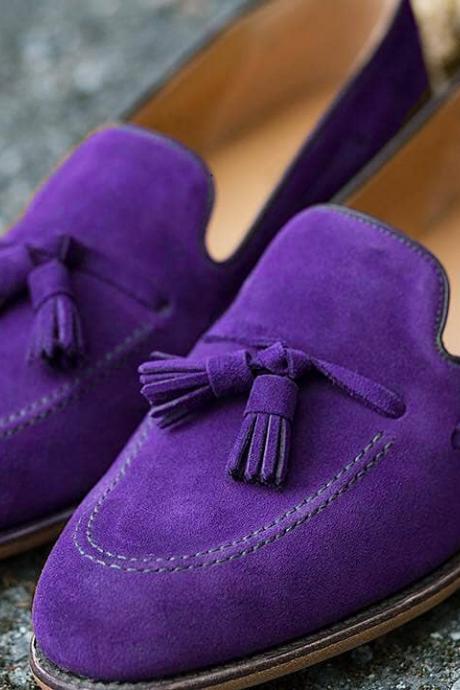Handmade Men Custom Tassels Loafer Shoes
