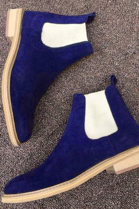 Awesome Men Blue Suede Leather Sole Chelsea Formal Boot