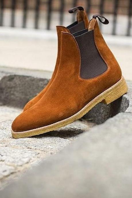Awesome Men Brown New Suede Crepe Sole Chelsea Formal Boot