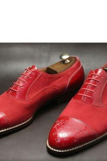 Men Handmade Red Captoe Decent Lace Up Shoes