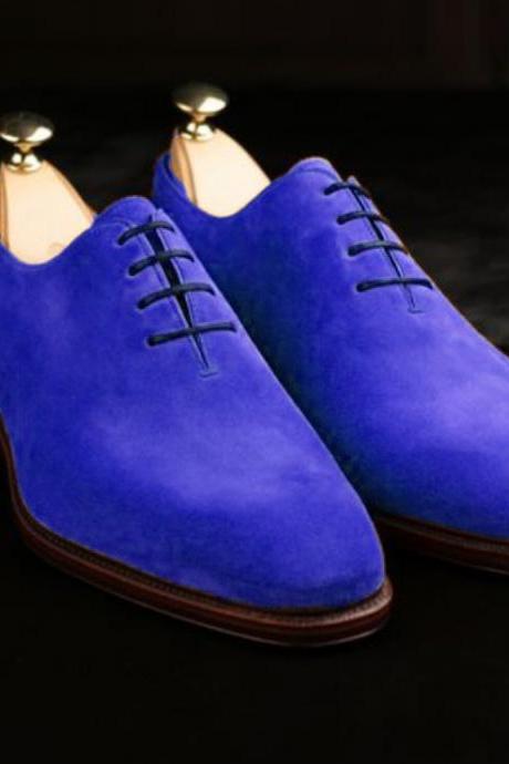 Men New Blue Suede Casual Dress Up Shoes Handmade Edition