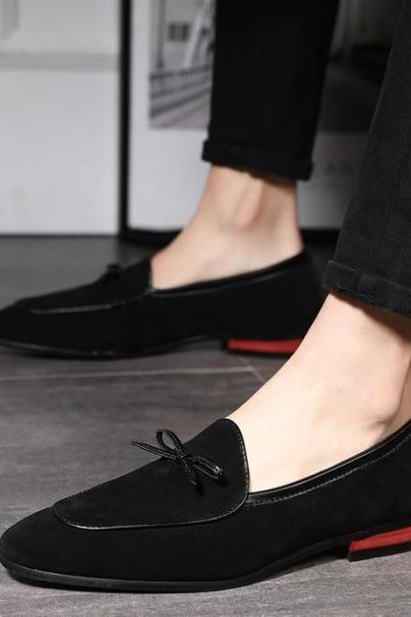 Handmade Black Suede Round Toe Tassels Slip On Men's Loafers Shoes