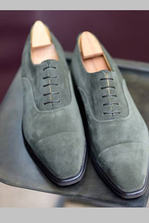 Handmade Lace Up Gray Suede Leather Dress Formal Shoes For Men