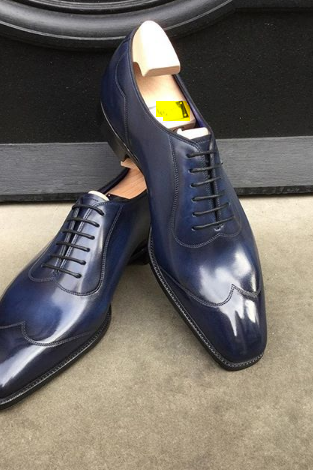 Classic Handmade Navy Blue Half Brogue Leather Shoes, Men Formal Cap Toe Dress Tuxedo Shoes