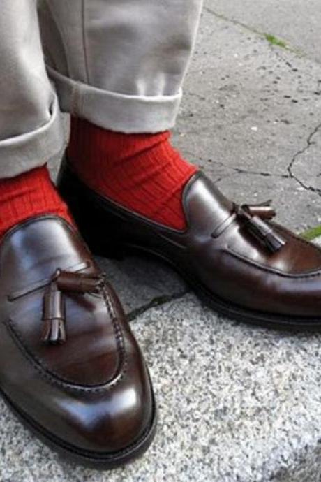 Men&amp;amp;#039;s Handmade Brown Dark Loafer Leather Shoes