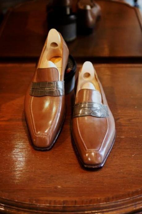Men&amp;amp;#039;s Handmade Brown Loafer Leather Shoes