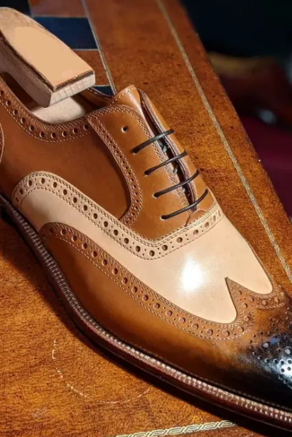 Men&amp;amp;#039;s Oxfords Look Brown Wingtip Designer Handmade Laceup Shoes