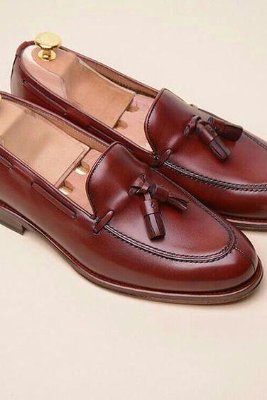 Men&amp;amp;#039;s Handmade Brown Awesome Look Moccasin Tassels Loafers Slips On Shoes