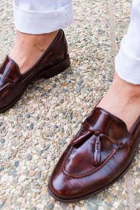 Men Brown Leather Handmade Loafer Shoes