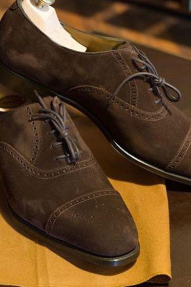 Handmade Men Dark Brown Leather Captoe Laceup Formal Shoes