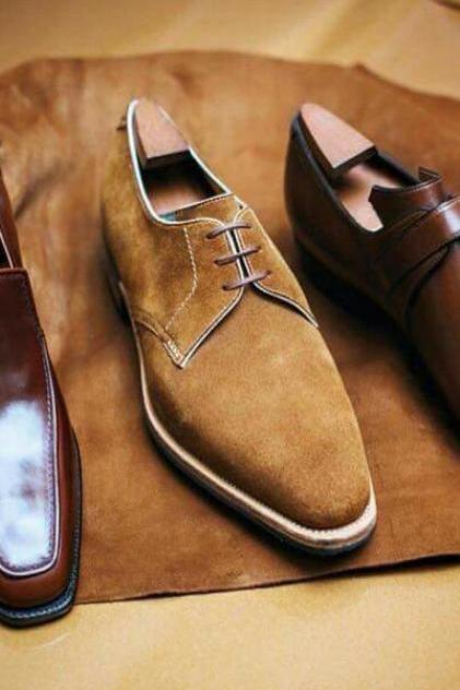 Handmade Men Brown Unique Genuine Leather Suede Shoes