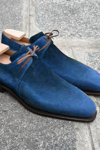 Blue Black Tone Suede Chukka Formal Handmade Mens Leather Shoes