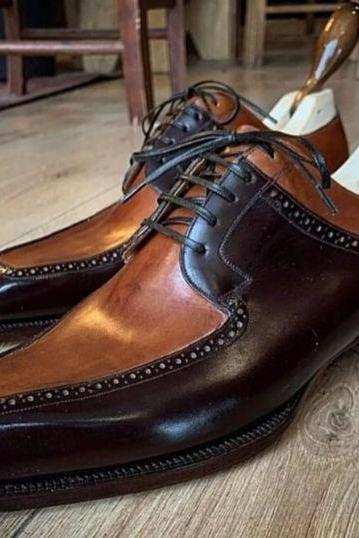 Handmade Men&amp;amp;amp;#039;s Outclass Tuxedo Oxfords Split Lace Up Brown Twotone Formal Shoes