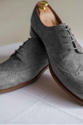 Formal Wear Handmade Grey Color Suede Cap Toe Lace Up Men's Shoes 