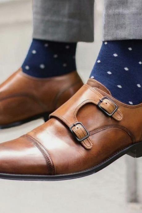 Men's Simply Design Double Monk Cap Toe Handmade Shoes