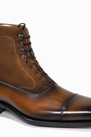 Men's Handmade Brown Suede Ankle High Chelsea Formal Boot