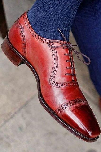 Handmade Men&amp;amp;#039;s Reddish Oxfords Finest Wedding Wear Shoes