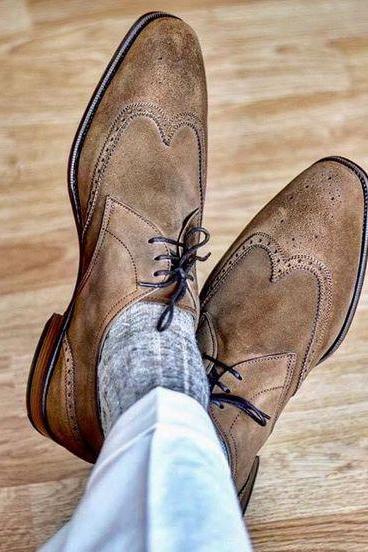 Handmade Men&amp;amp;#039;s Brown Oxfords Wingtip Finest Wedding Wear Shoes