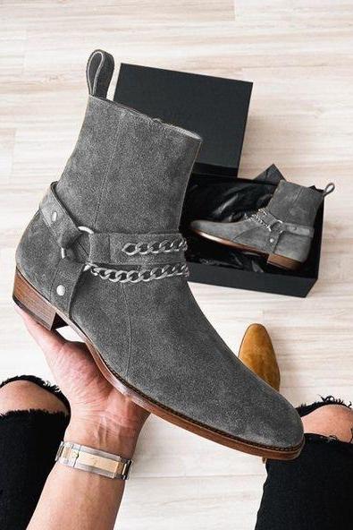 Premium Edition Handmade Mens Charcoal Grey Suede Jodhpurs Boot