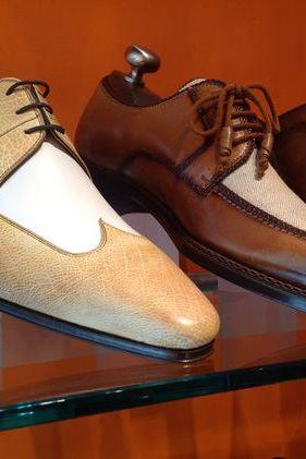 Beautifully Design Handmade Men's Tan White Leather Chukka Laceup Shoes