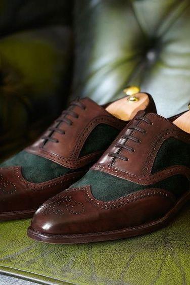 Handmade Men&amp;#039;s Designed Oxfords Shoes Mens Mint Brown Leather Lace Up Shoes