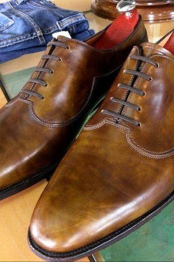 Men&amp;#039;s Rust Leather Polishing Handmade Lace Up Shoes