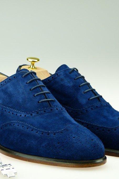 Men&amp;#039;s Sky Blue Suede Really Nice Handmade Tassels Design Lace Up Shoes