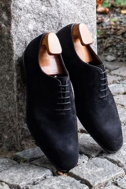 Men&amp;#039;s Designer Handmade Black Suede Derby Edition Shoes