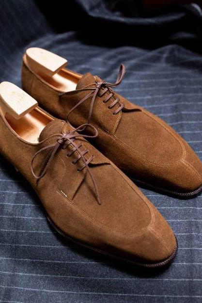 Men&amp;#039;s Stylish Coco Brown Suede Handmade Split Toe Dress Shoes