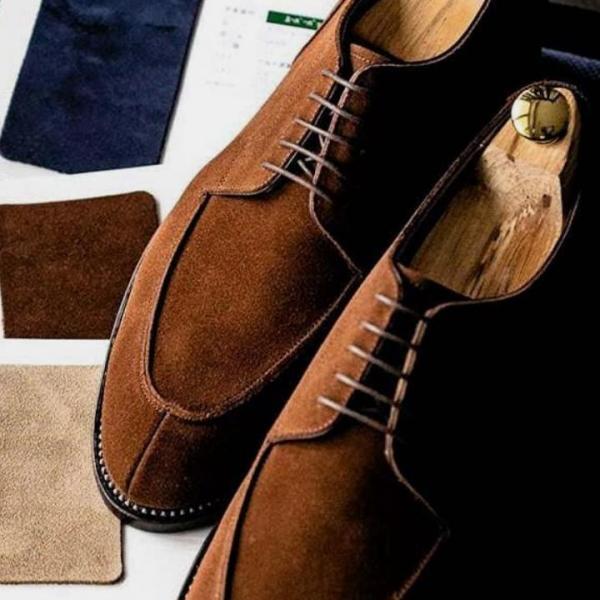 Men's Handmade Brown Suede Split Toe Formally Wear Laceup Shoes