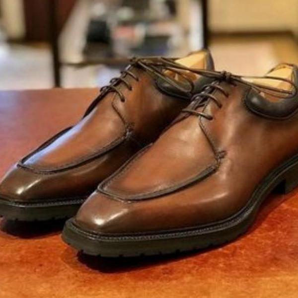 MENS BROWN SPLIT TWO TONE LEATHER DECENT HANDMADE LACEUP SHOES