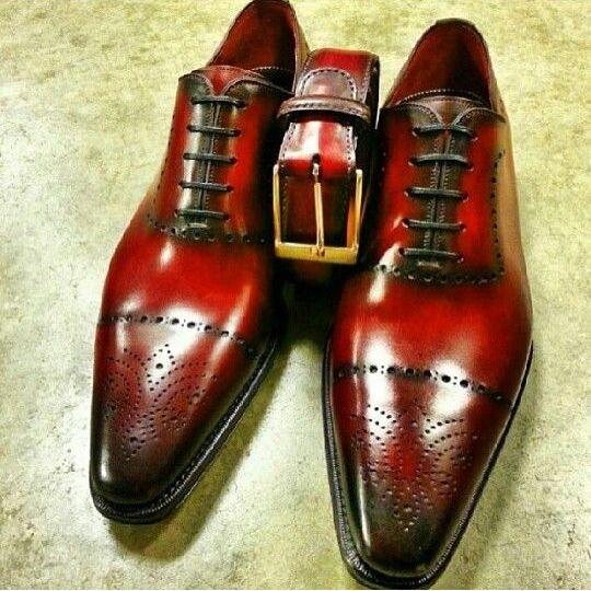 Handmade Men's Outclass Wingtip Oxfords Red Black Leather Lace Up Laceup Formal Shoes