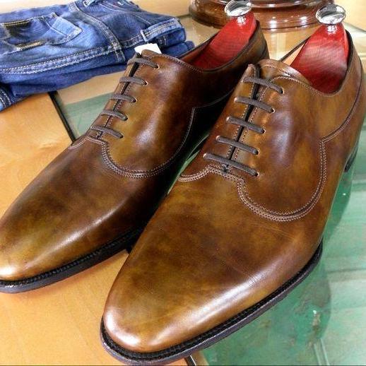 Men's Rust Leather Polishing Handmade Lace Up Shoes